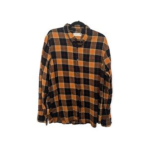 Long sleeve black and mustard yellow plaid flannel